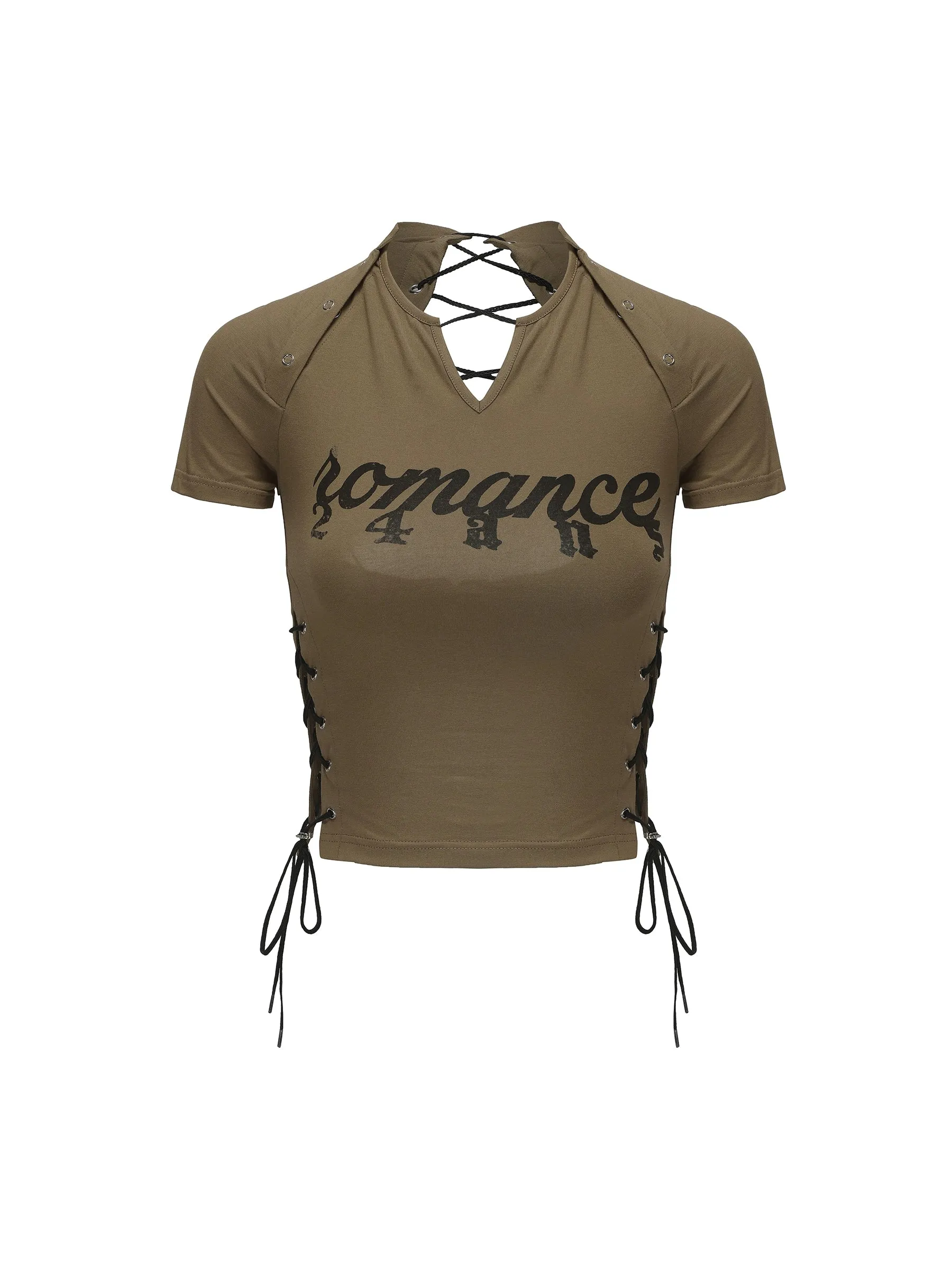 24Ans Lace-Up Graphic Crop Top - Women'S Short Sleeve Side-Tie T-Shirt