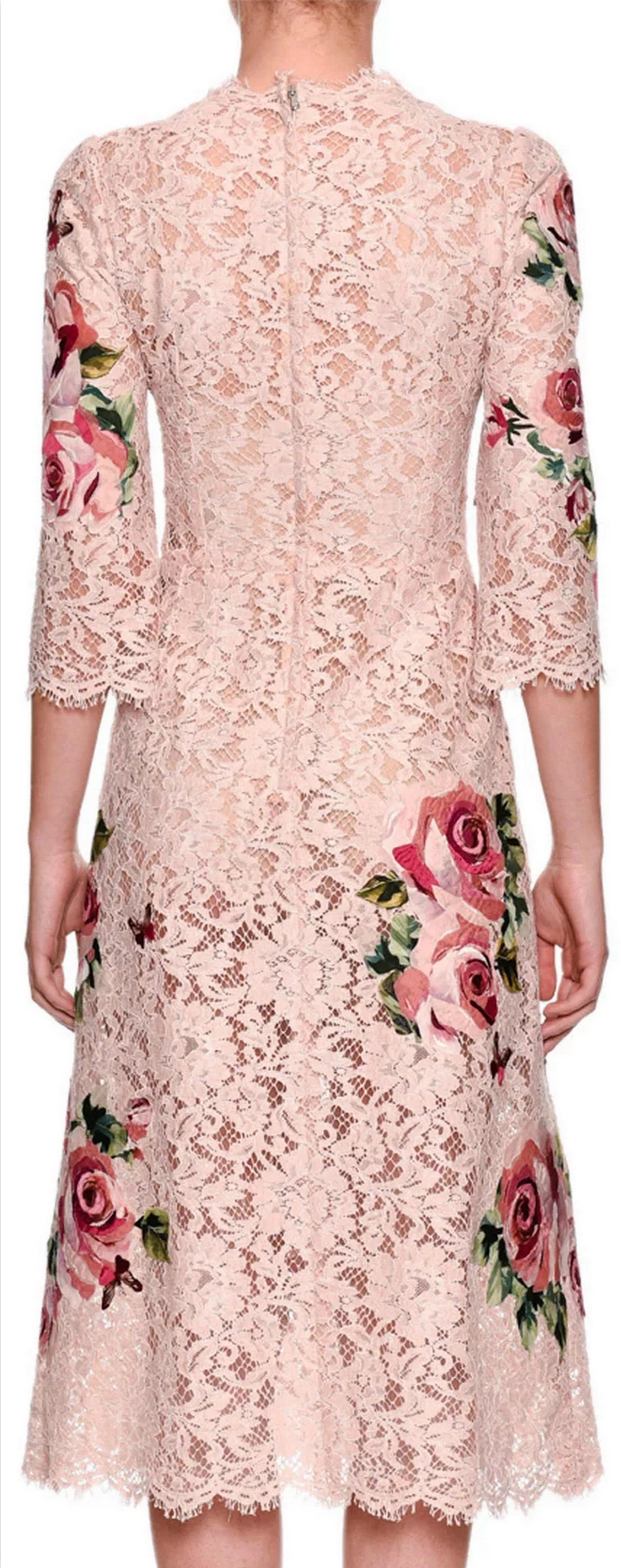 3/4-Sleeve Rose Embroidery Lace Cocktail Dress