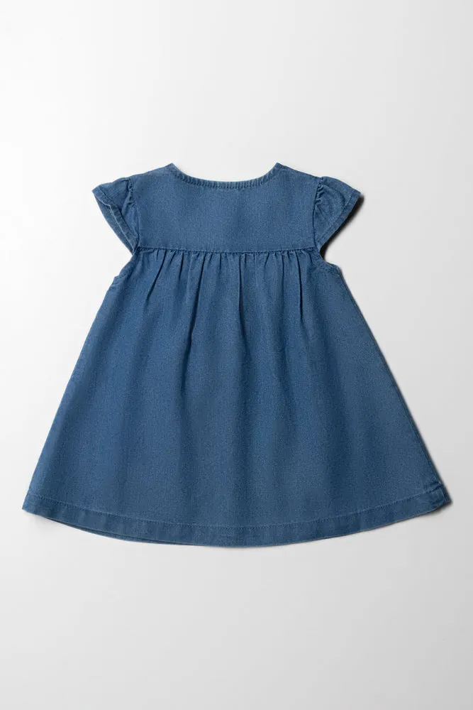 A-Line Button Through Dress Blue