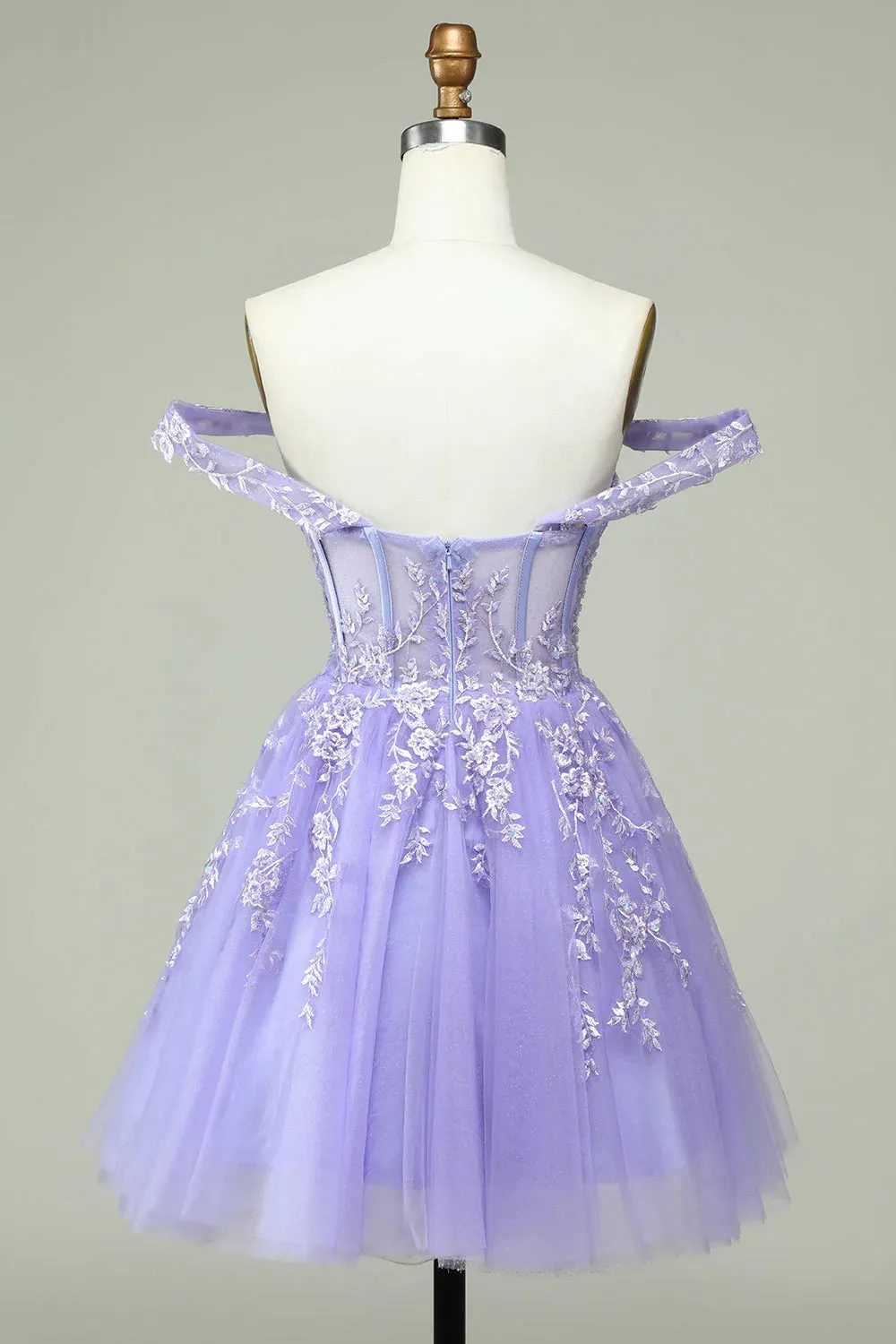 A Line Off Shoulder Light Purple Tight Corset Sticker Cocktail Dresses