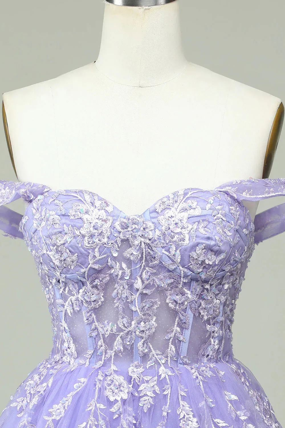 A Line Off Shoulder Light Purple Tight Corset Sticker Cocktail Dresses