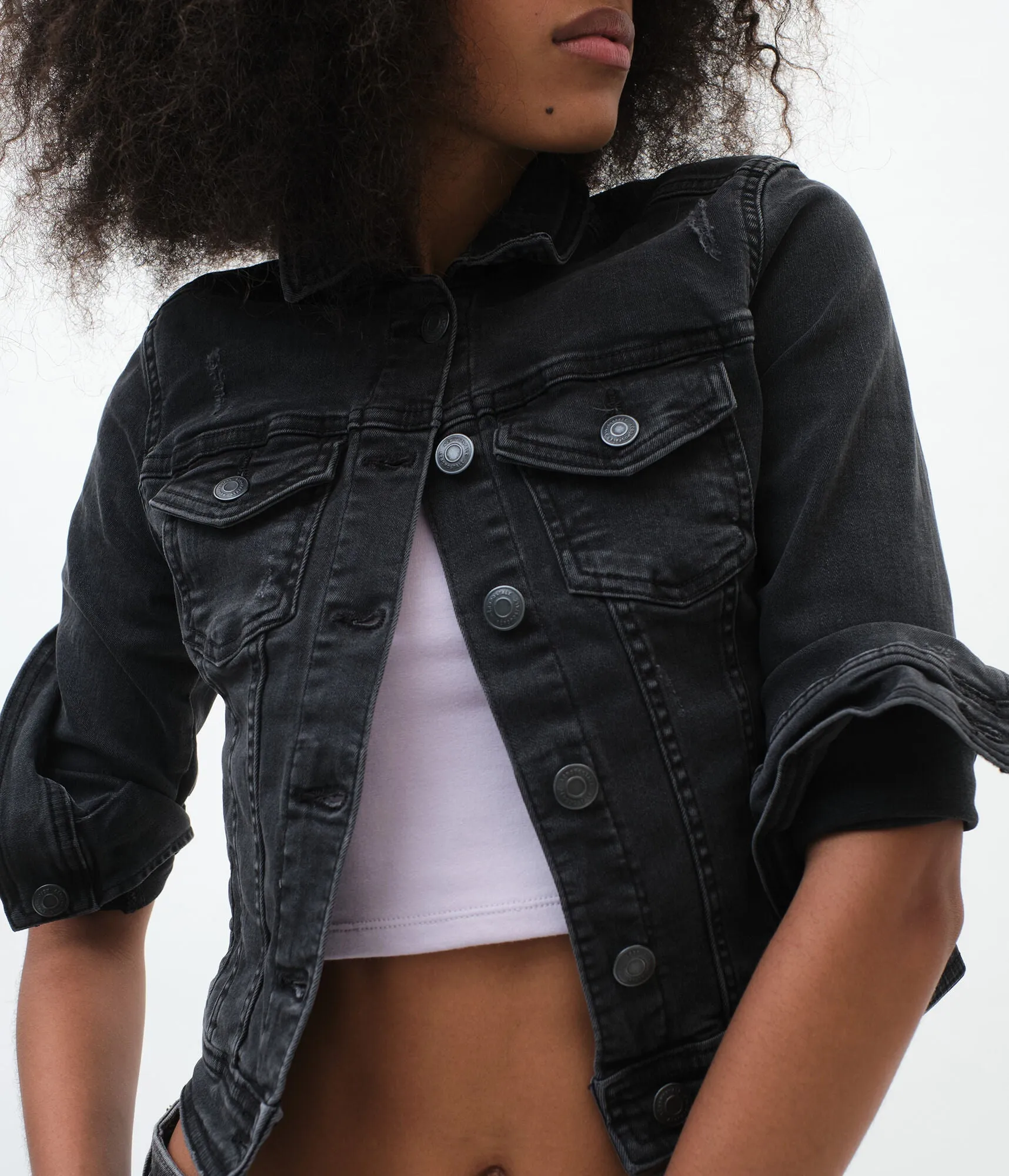 Aeropostale Seriously Stretchy Black Wash Denim Jacket