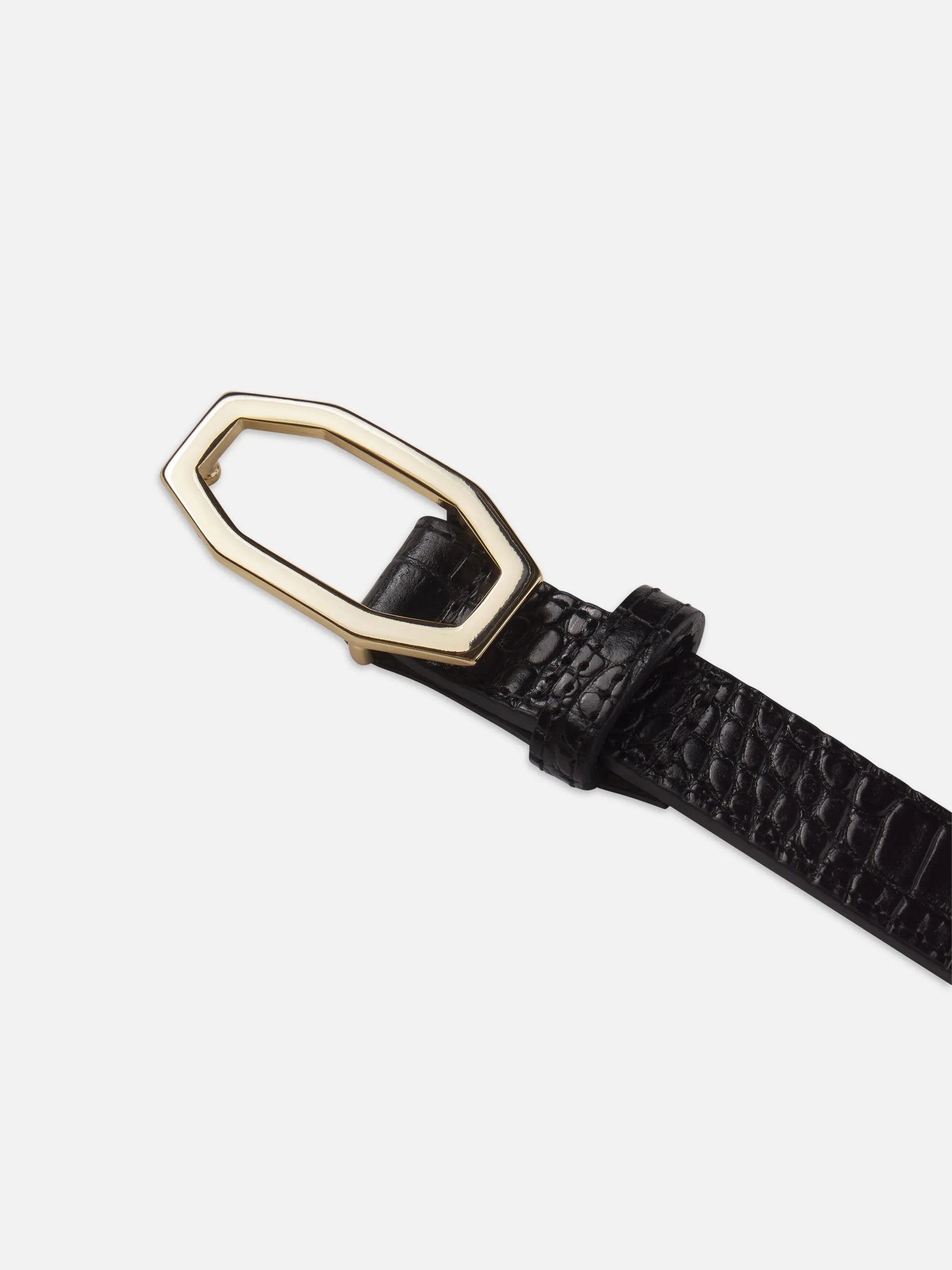 Angular Buckle Belt -- Black Croc