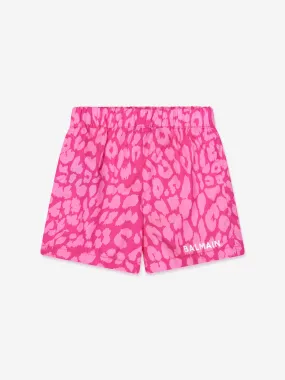 Balmain Baby Girls Leopard Print Shorts in Pink