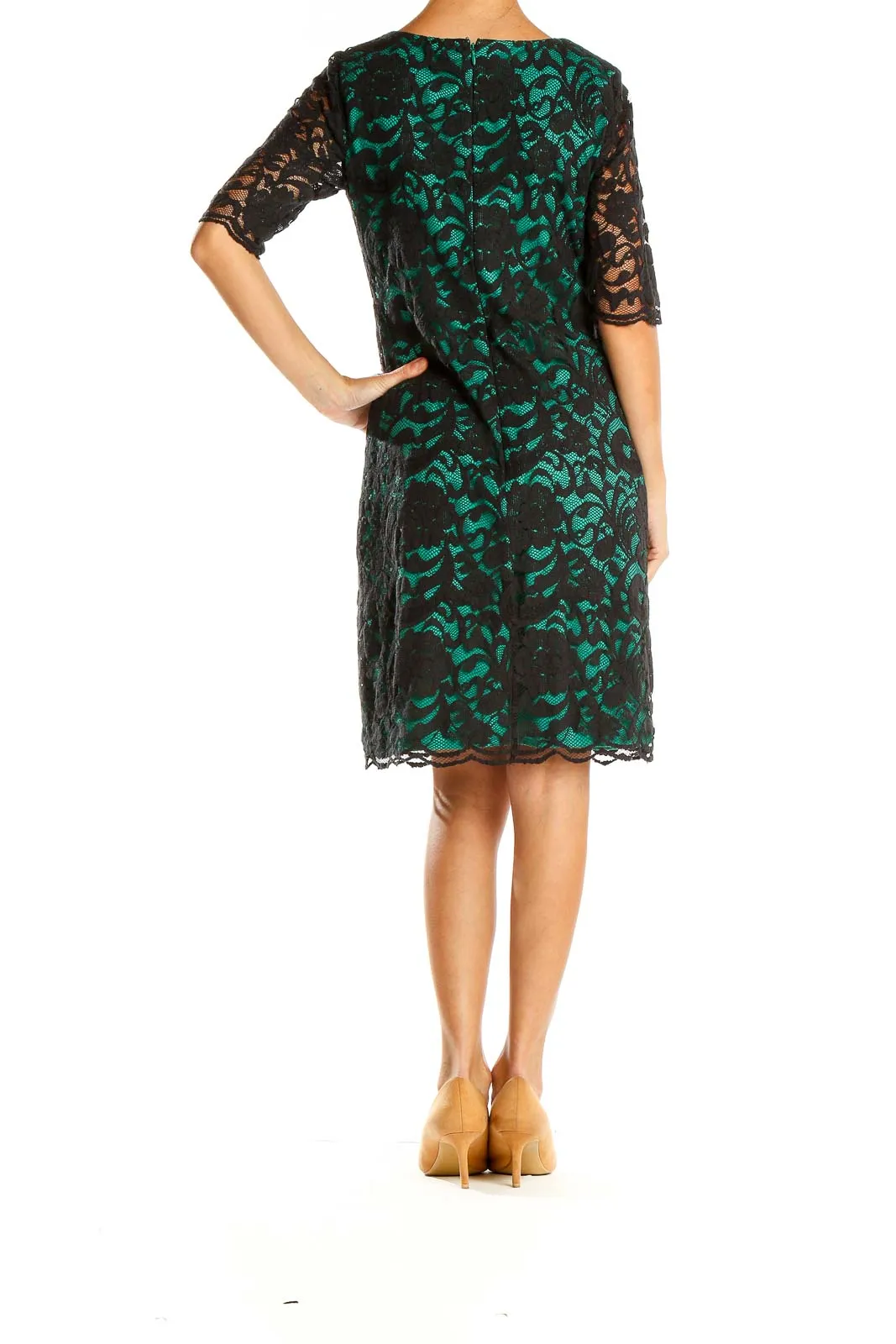 Black and Green Lace Overlay Dress