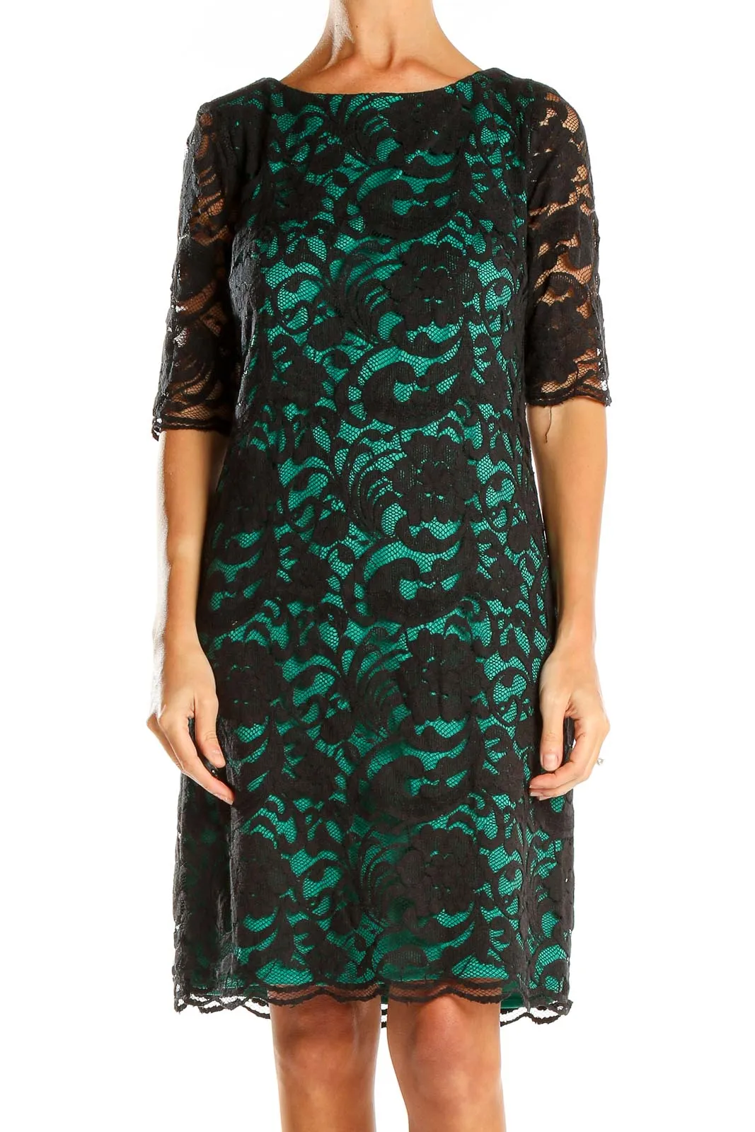 Black and Green Lace Overlay Dress