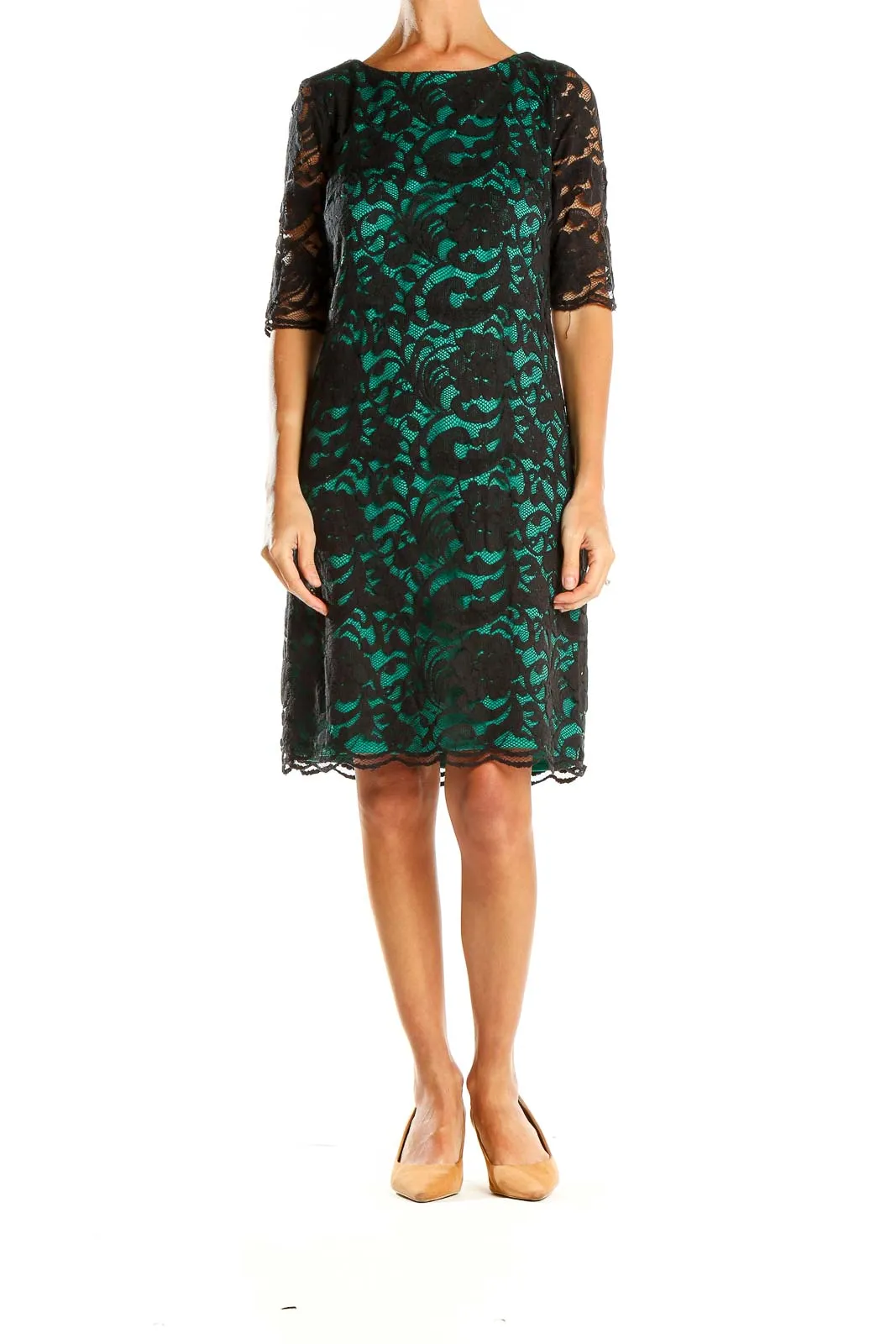 Black and Green Lace Overlay Dress