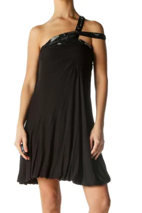 Black Embellished Neckline Dress