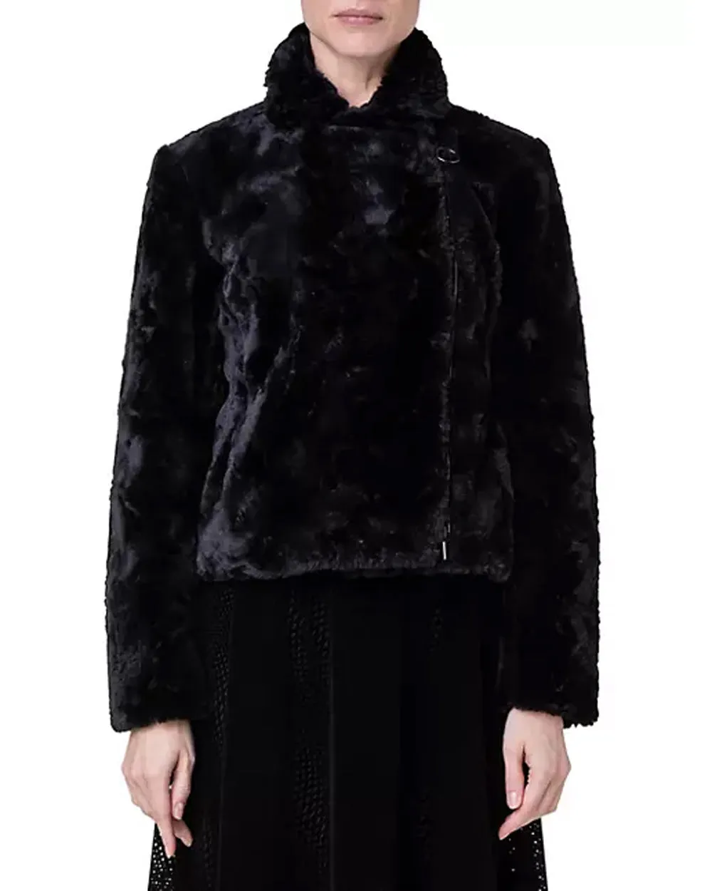 Black Faux Fur Asymmetrical Biker Jacket