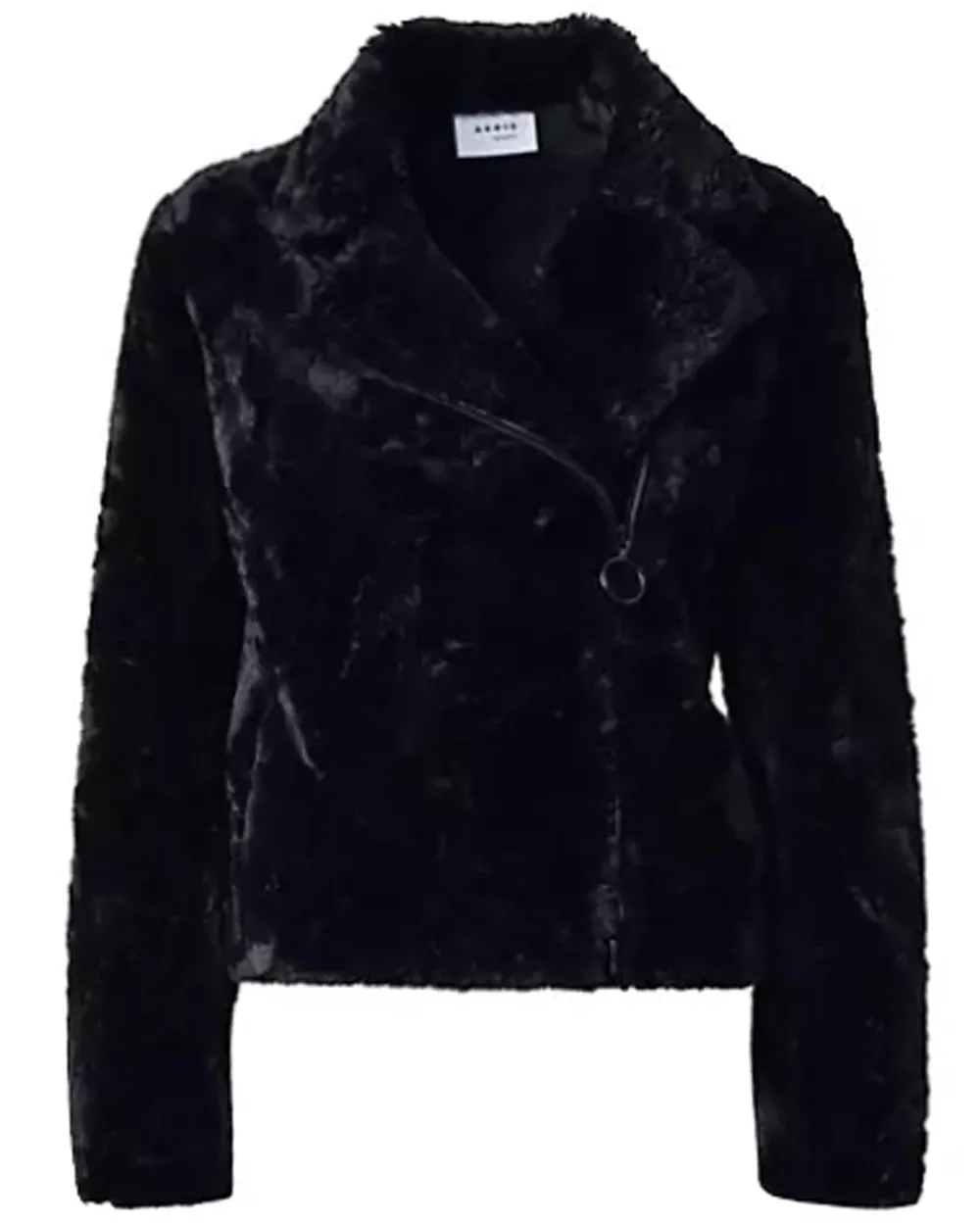 Black Faux Fur Asymmetrical Biker Jacket