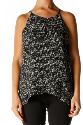 Black Geometric Print Casual Tank Top