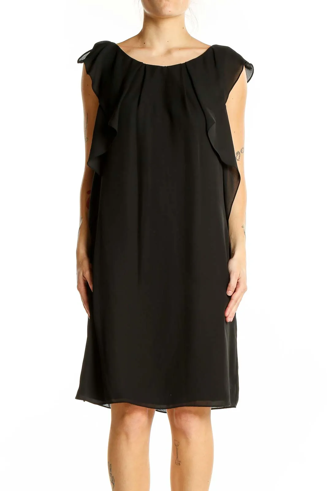 Black Ruffled Sleeveless Cocktail Dress