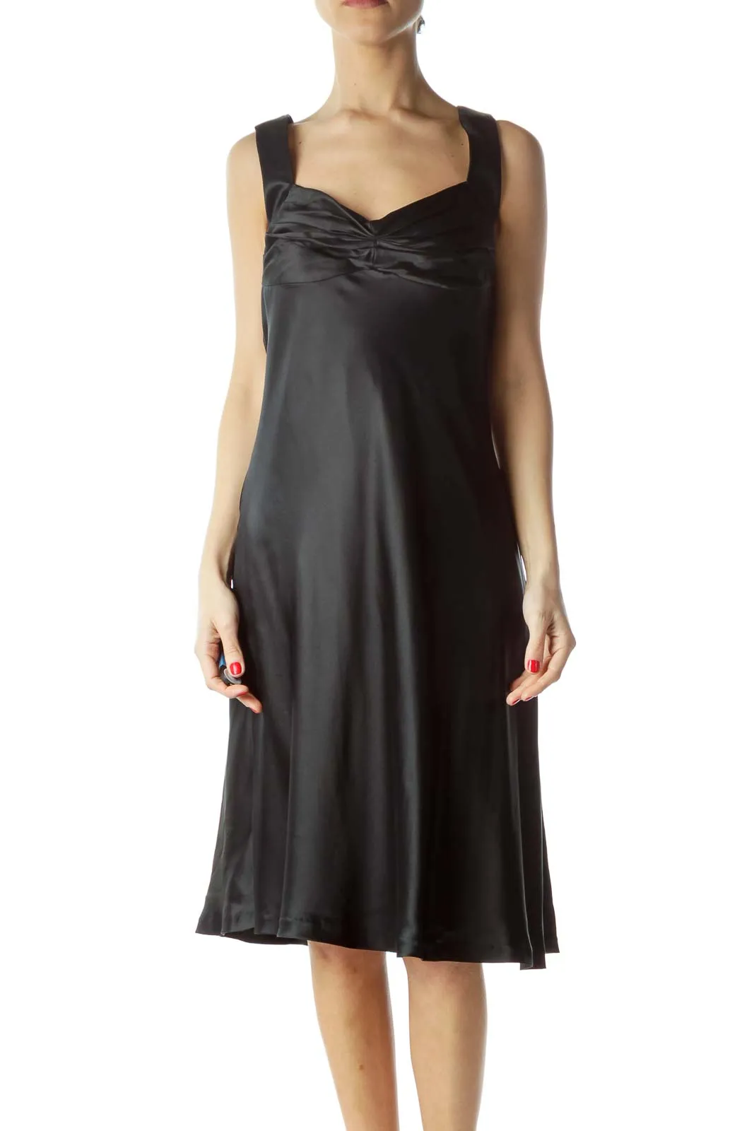 Black Shiny Sweetheart Neckline Flared Dress