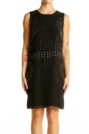 Black Studded Silk Sleeveless Dress