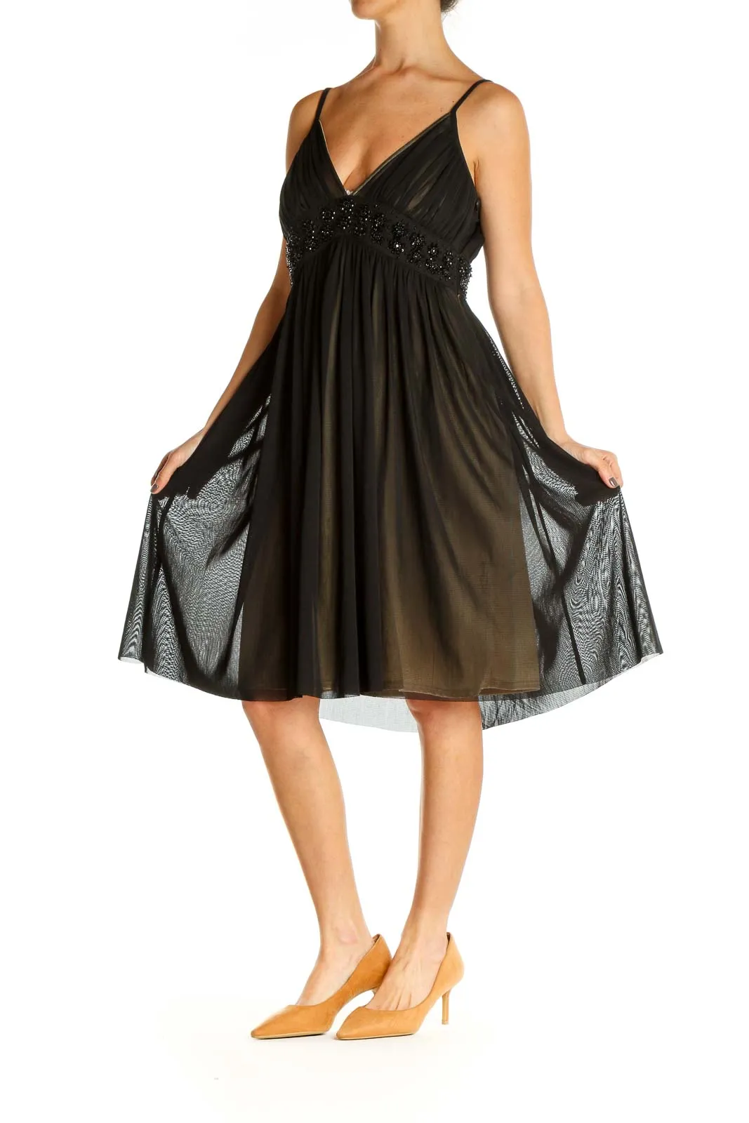 Black Textured Retro Fit & Flare Dress