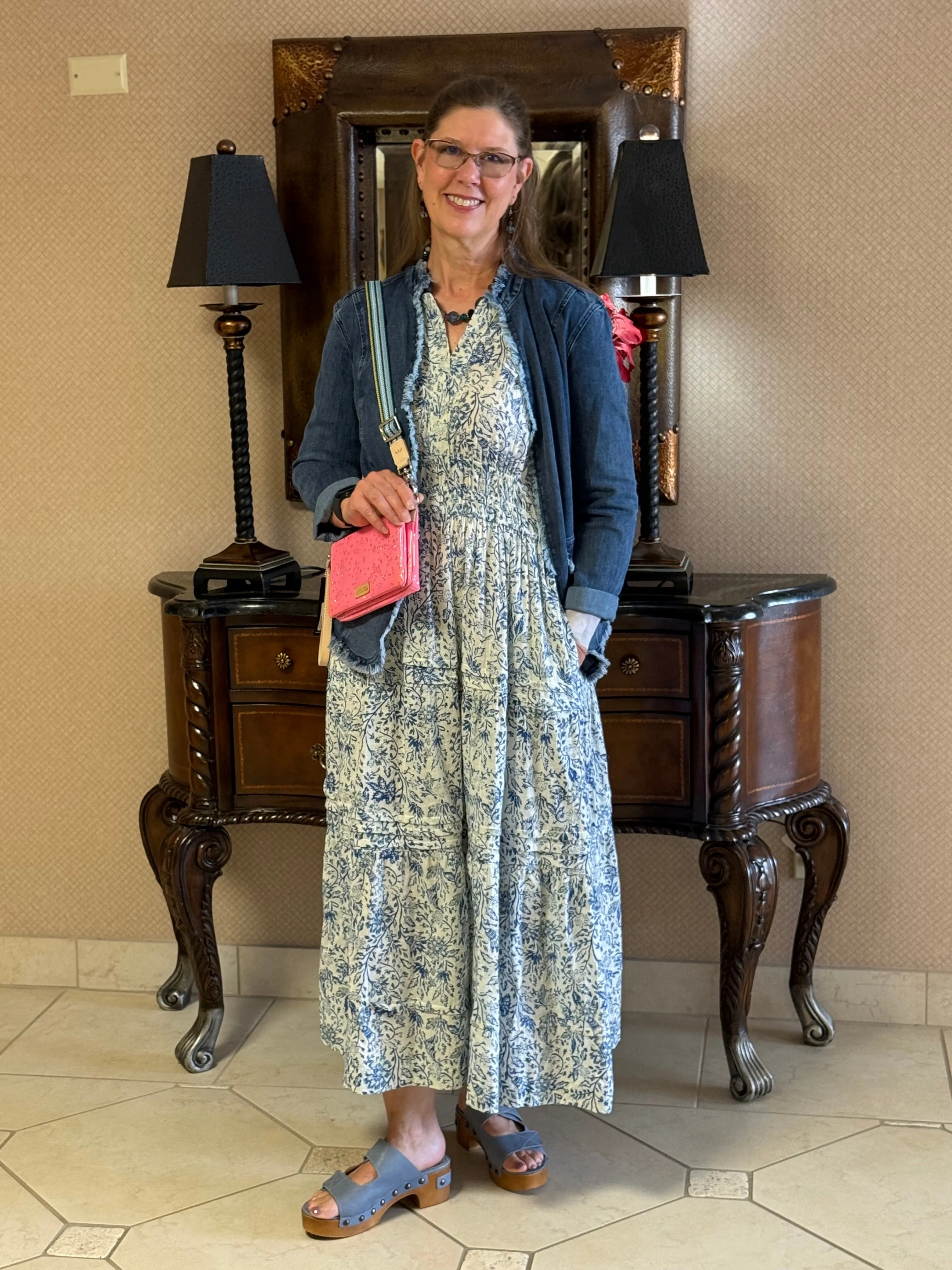 Blue & White  Cotton Maxi Dress