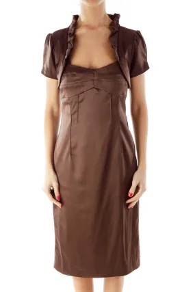 Brown Fitted Dress with Bolero