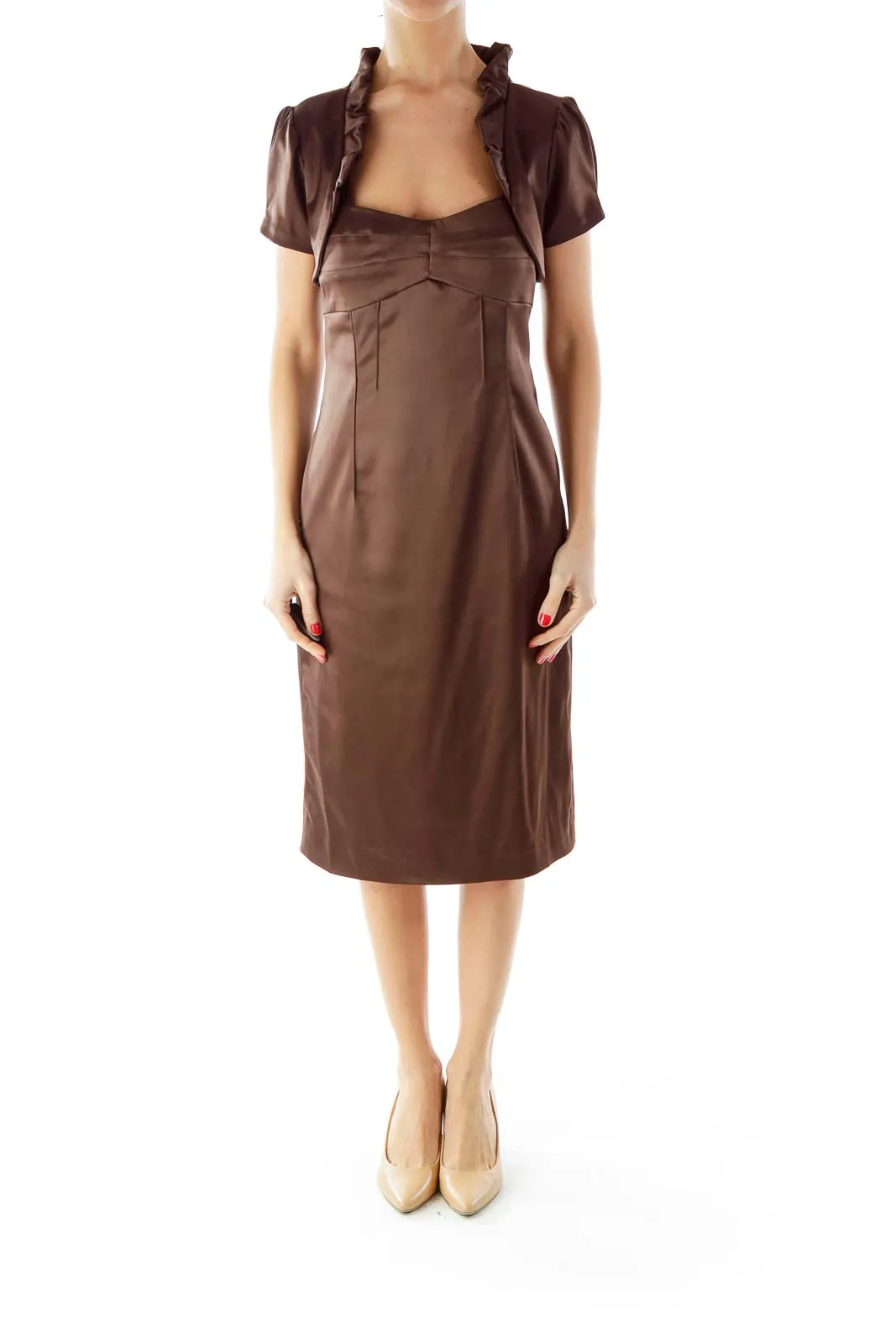 Brown Fitted Dress with Bolero