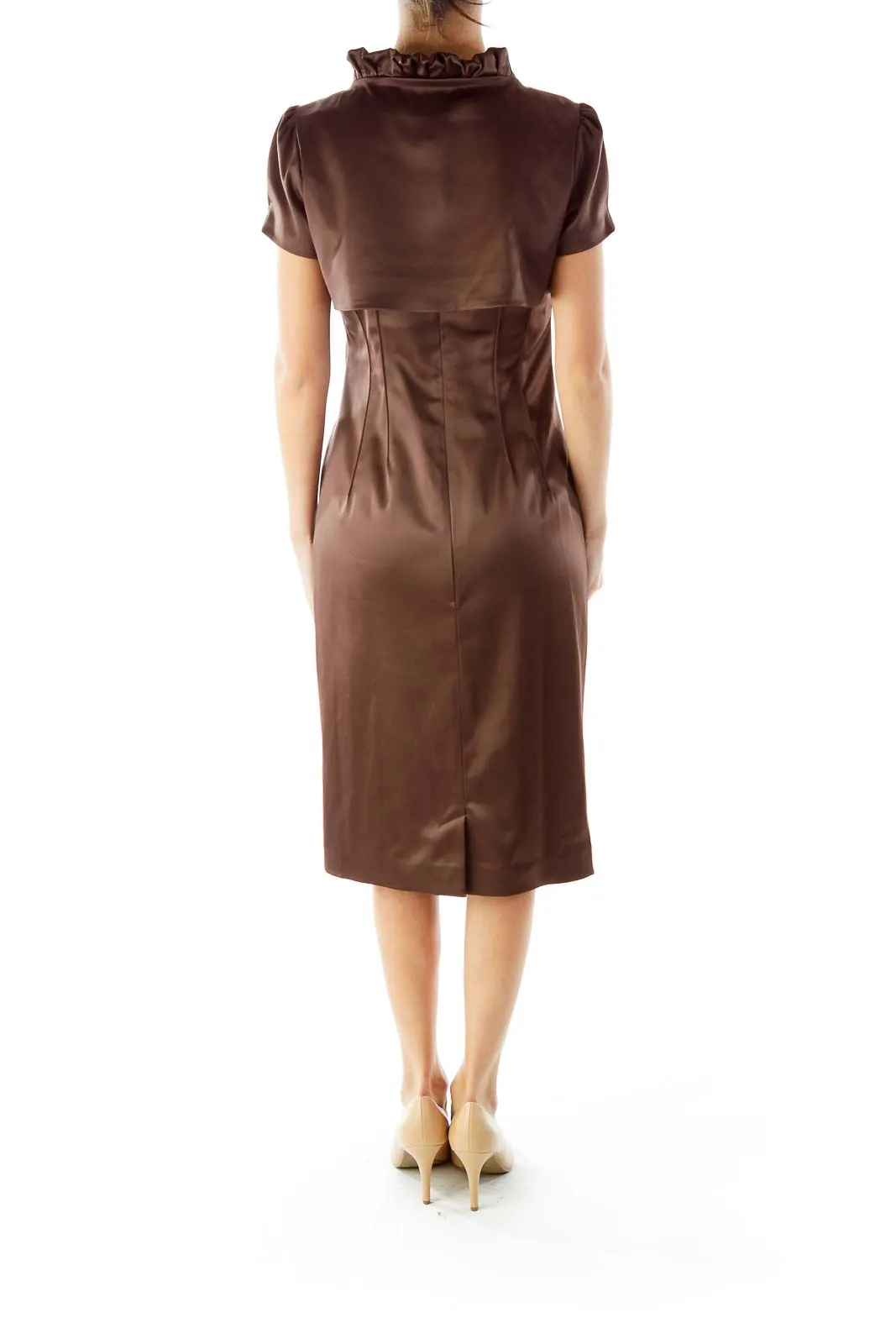 Brown Fitted Dress with Bolero