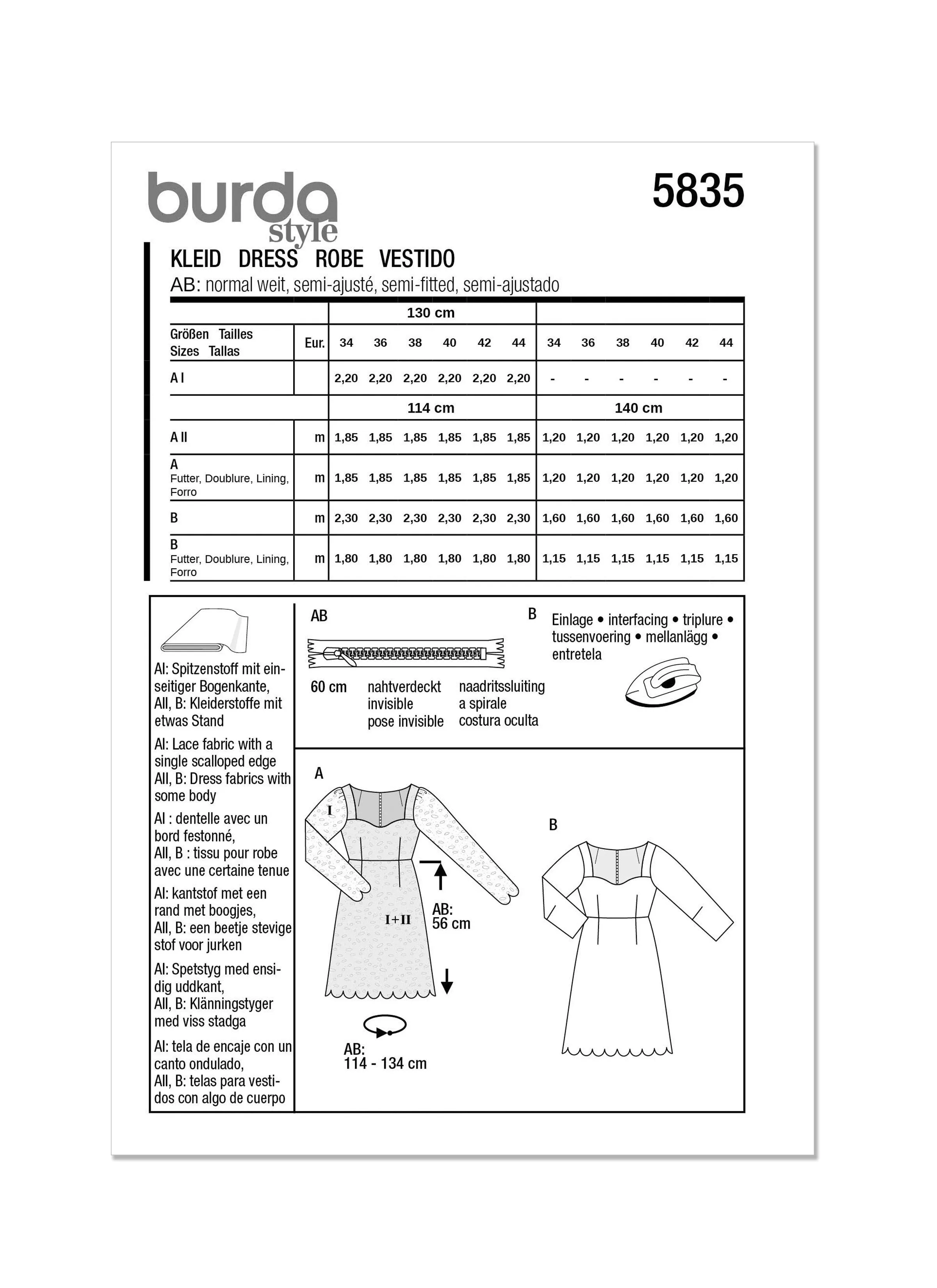 Burda Sewing Pattern 5835 Misses' Dress