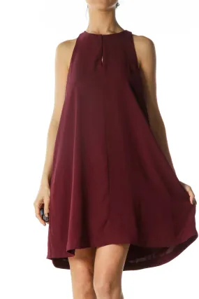 Burgundy High-Neck Keyhole Cocktail Dress