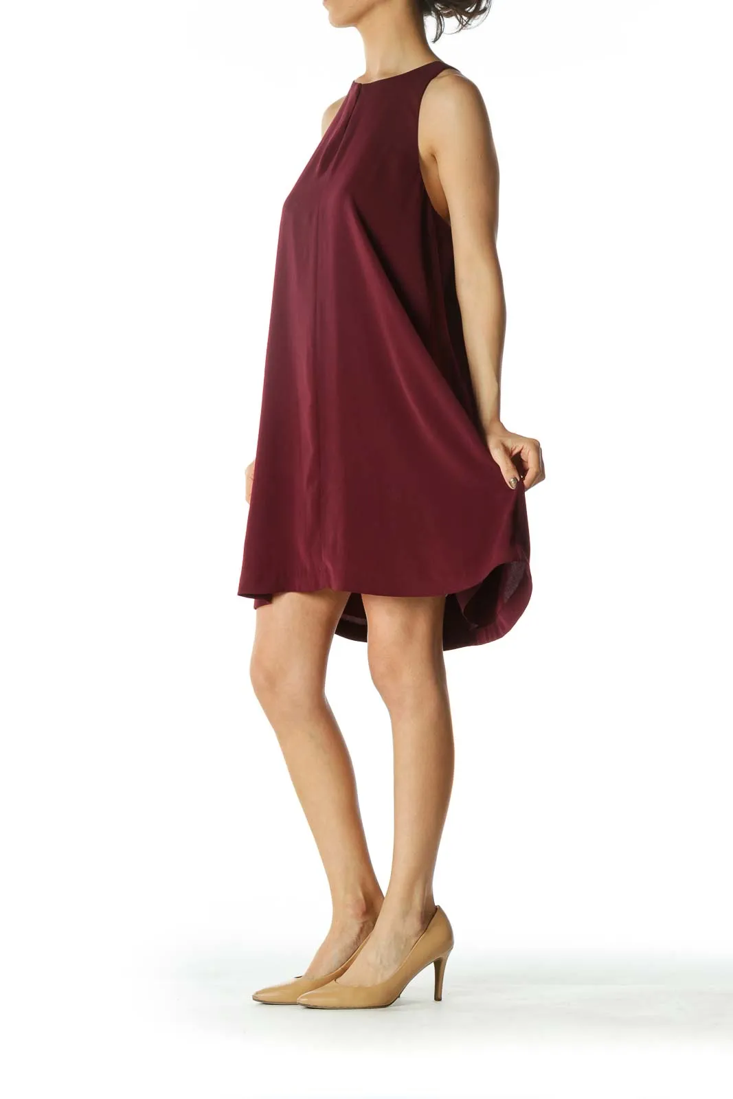 Burgundy High-Neck Keyhole Cocktail Dress