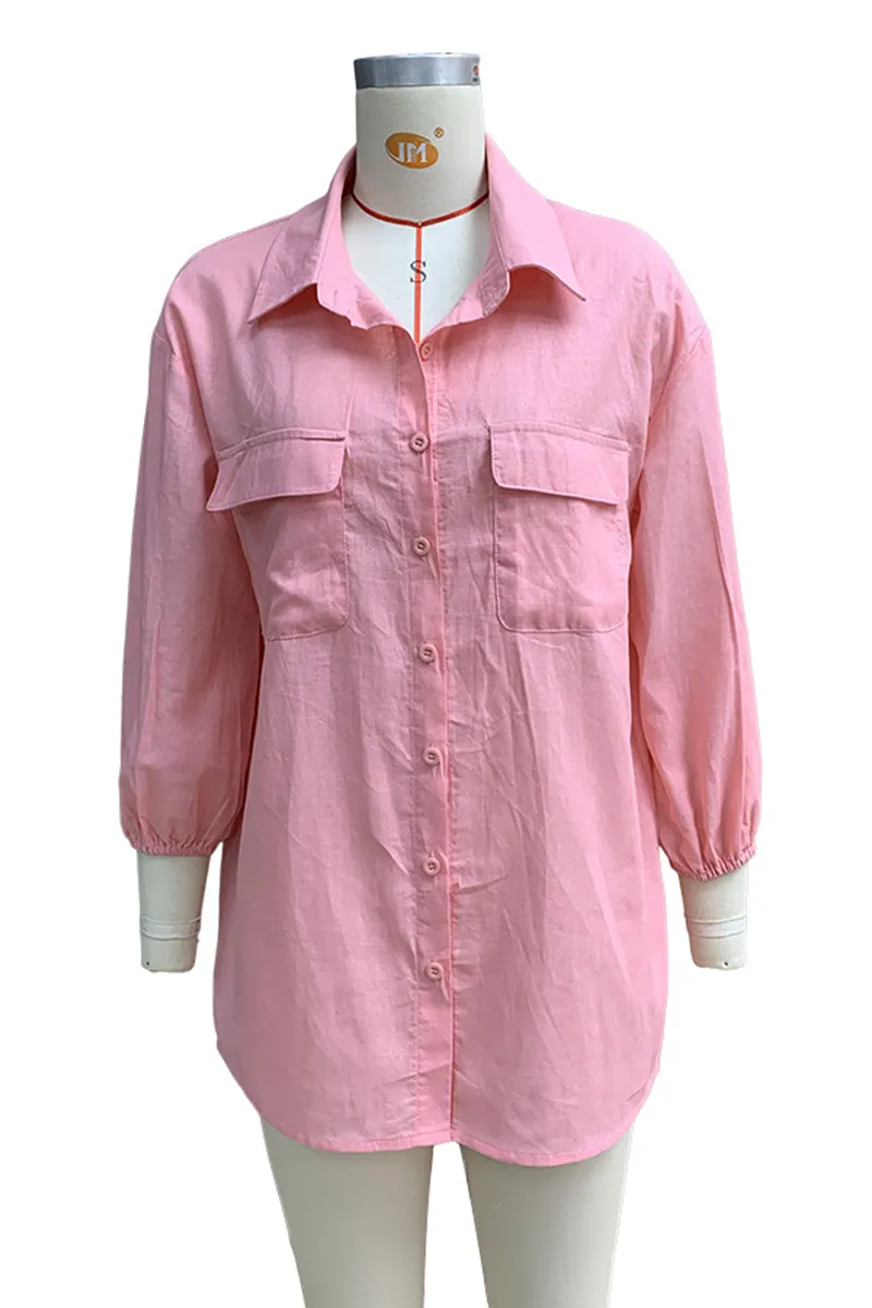 Casual Buttons Turndown Collar Blouses