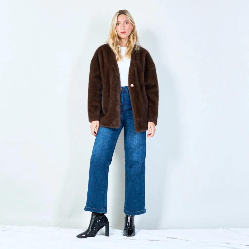 Cozy open front faux fur jacket wholesale