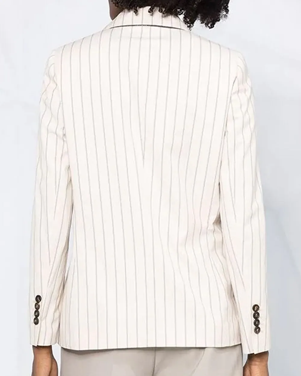 Cream and Black Striped Double Breasted Blazer