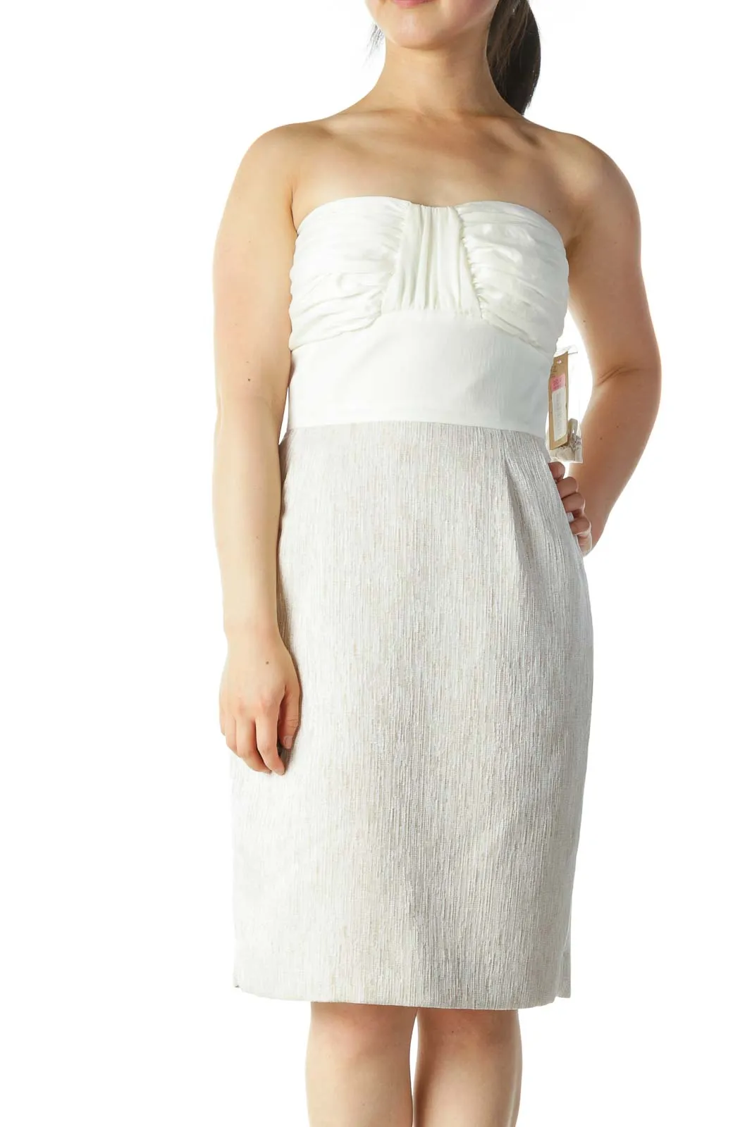 Cream Beige Strapless Textured Cocktail Dress