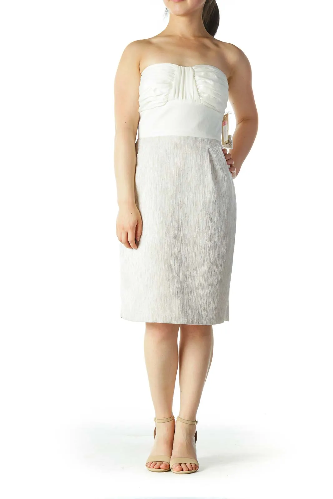 Cream Beige Strapless Textured Cocktail Dress