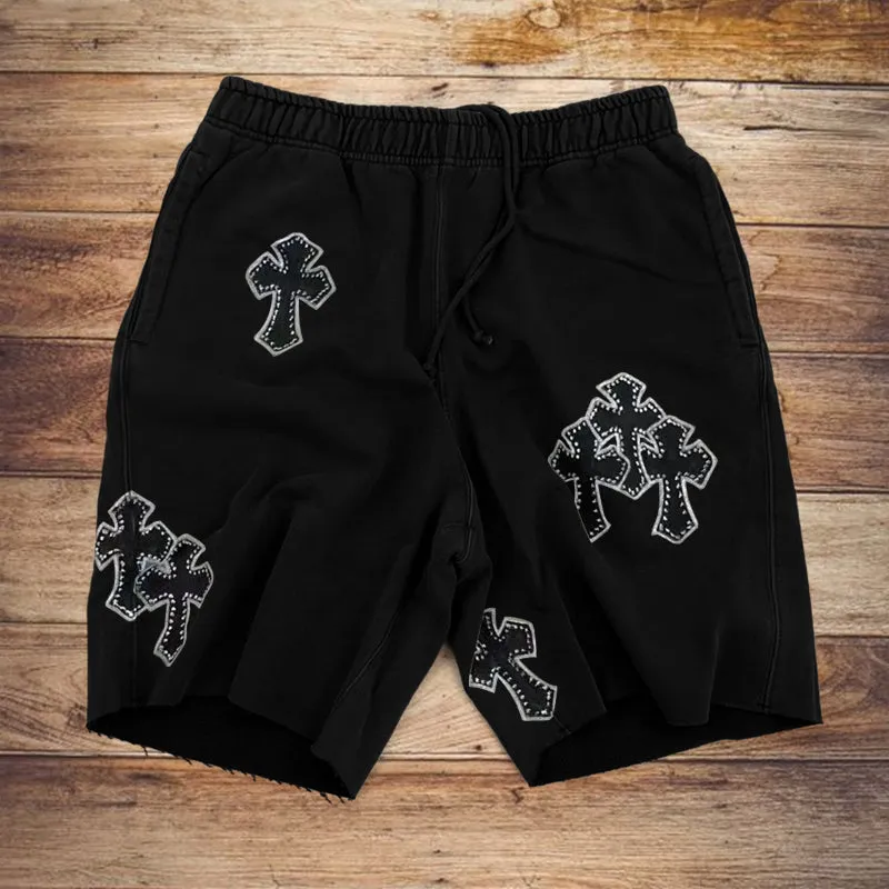 Cross print fashion casual sports shorts