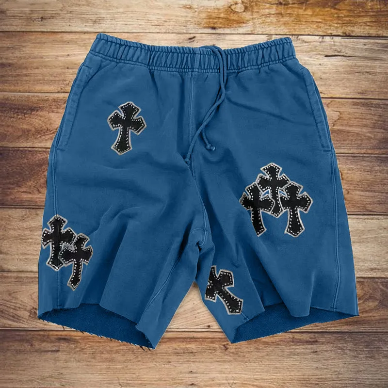 Cross print fashion casual sports shorts