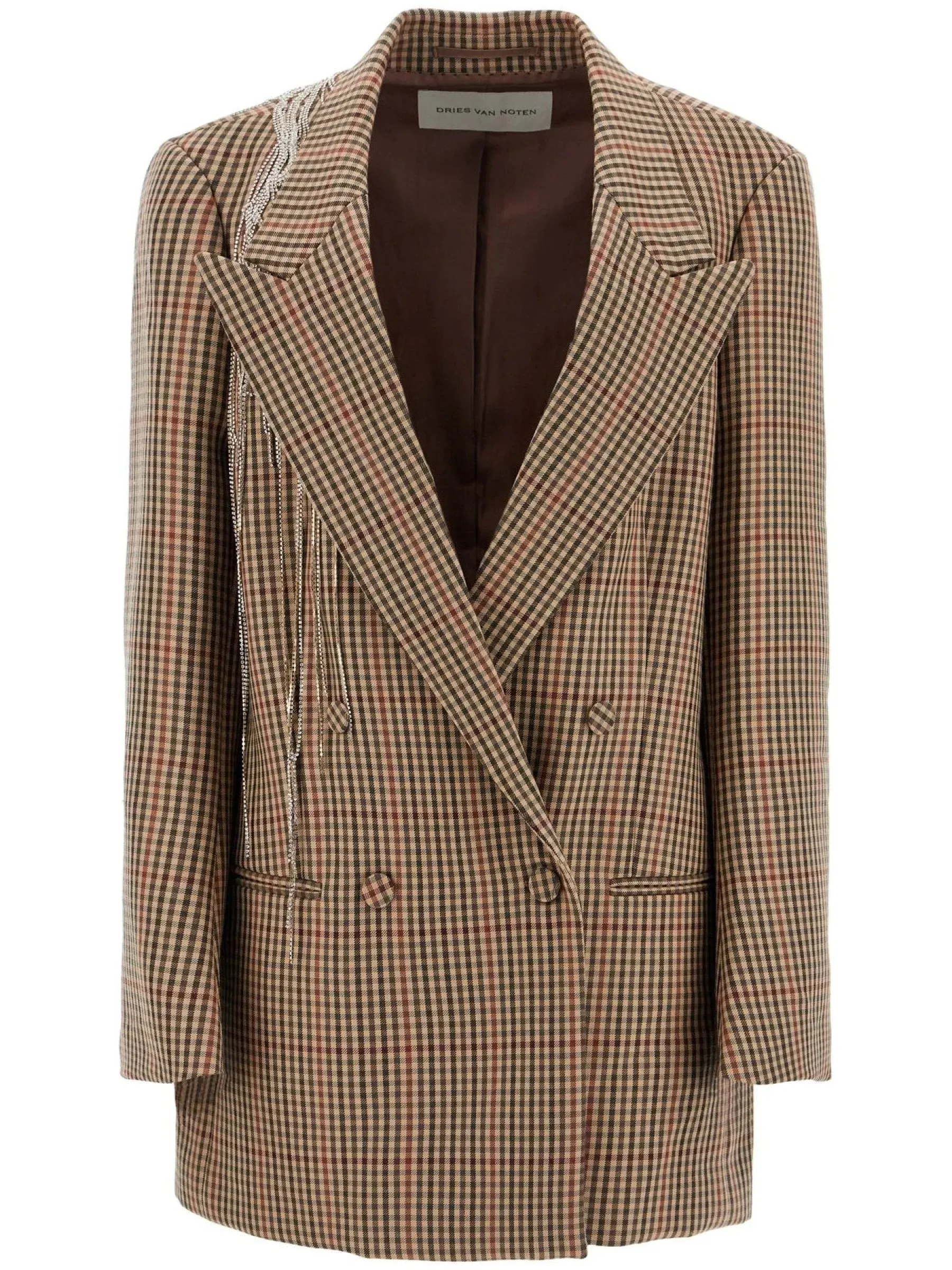 Crystal Chain Plaid Blazer