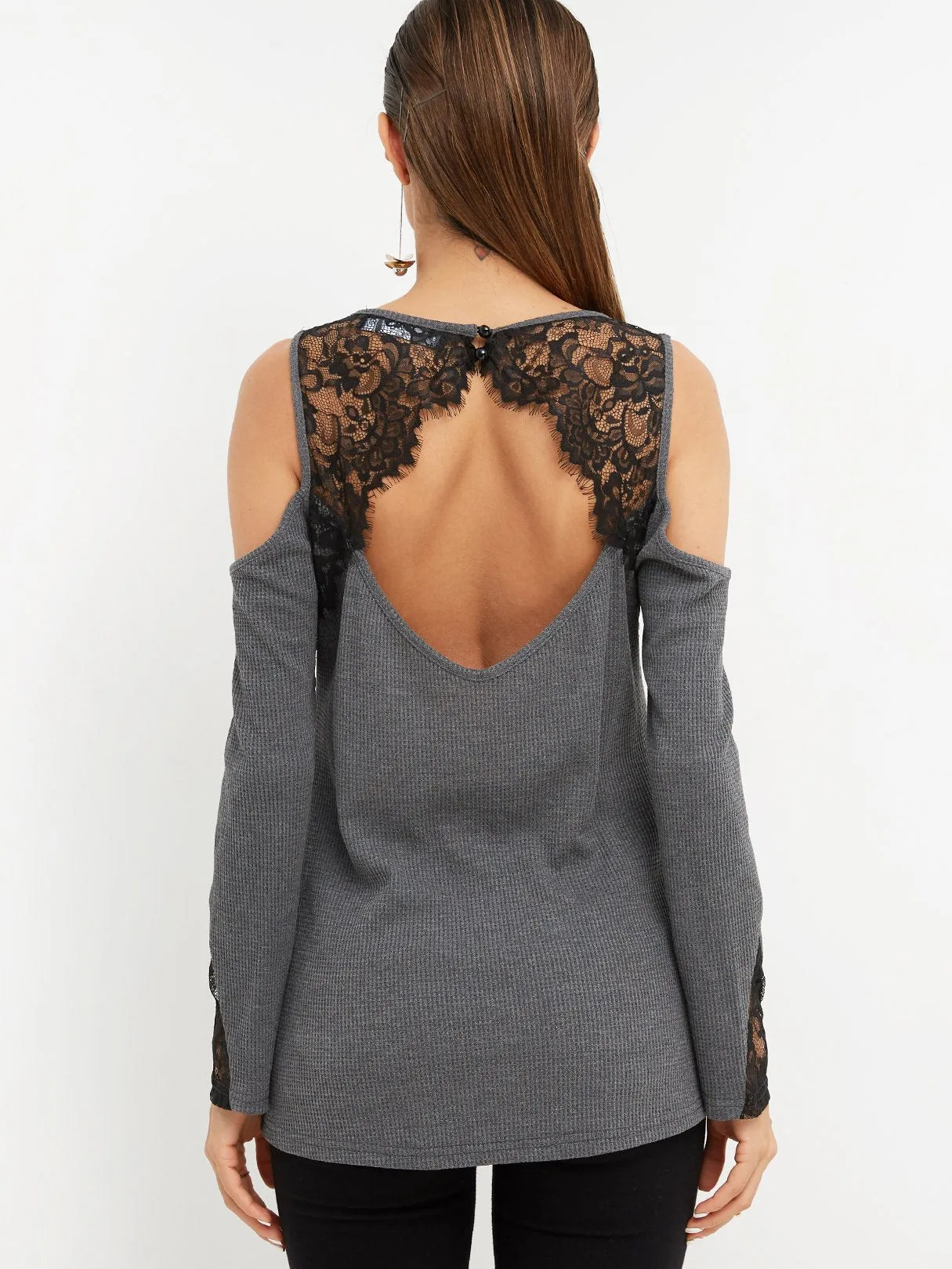 Custom Halter Lace-Up Long Sleeve Black Top