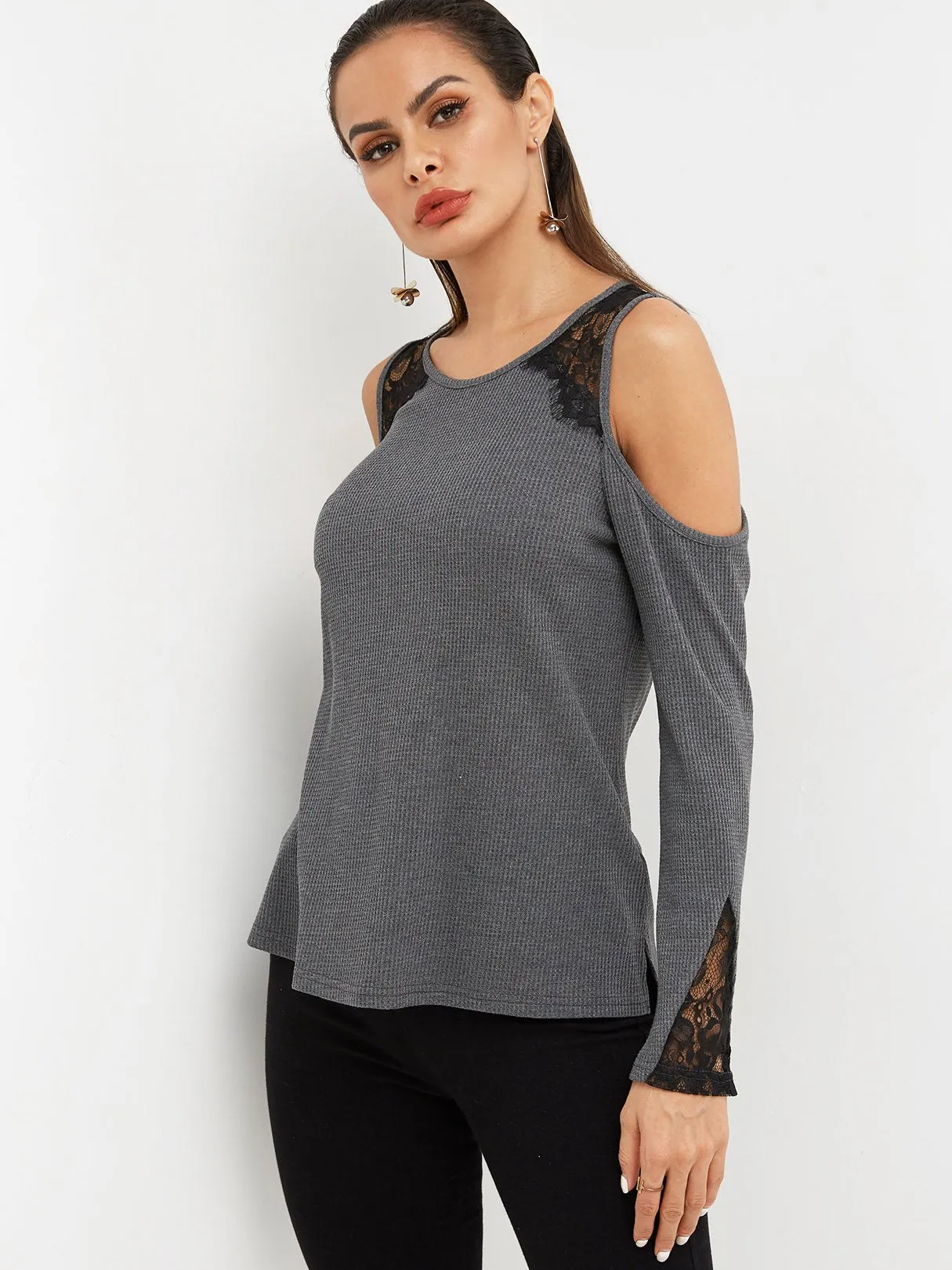 Custom Halter Lace-Up Long Sleeve Black Top