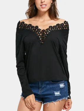 Custom Off The Shoulder Lace Lace-Up Long Sleeve Black Top