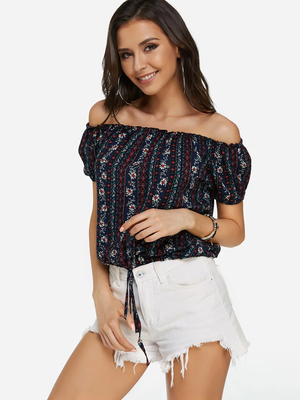 Custom Off The Shoulder Lace-Up Short Sleeve Top