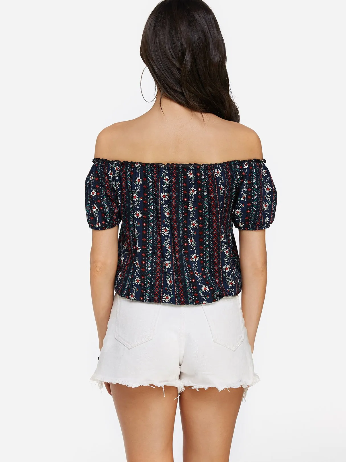 Custom Off The Shoulder Lace-Up Short Sleeve Top