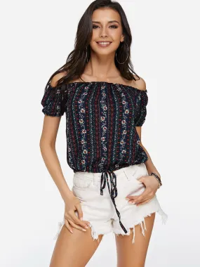 Custom Off The Shoulder Lace-Up Short Sleeve Top