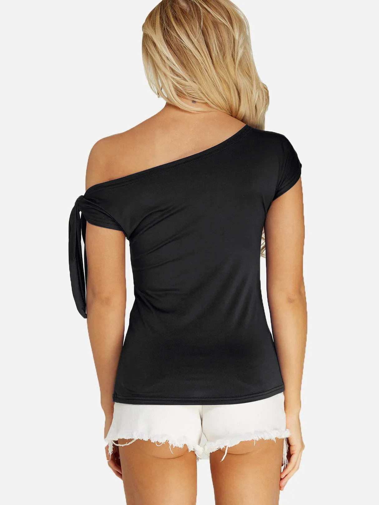 Custom One Shoulder Plain Lace-Up Short Sleeve Top