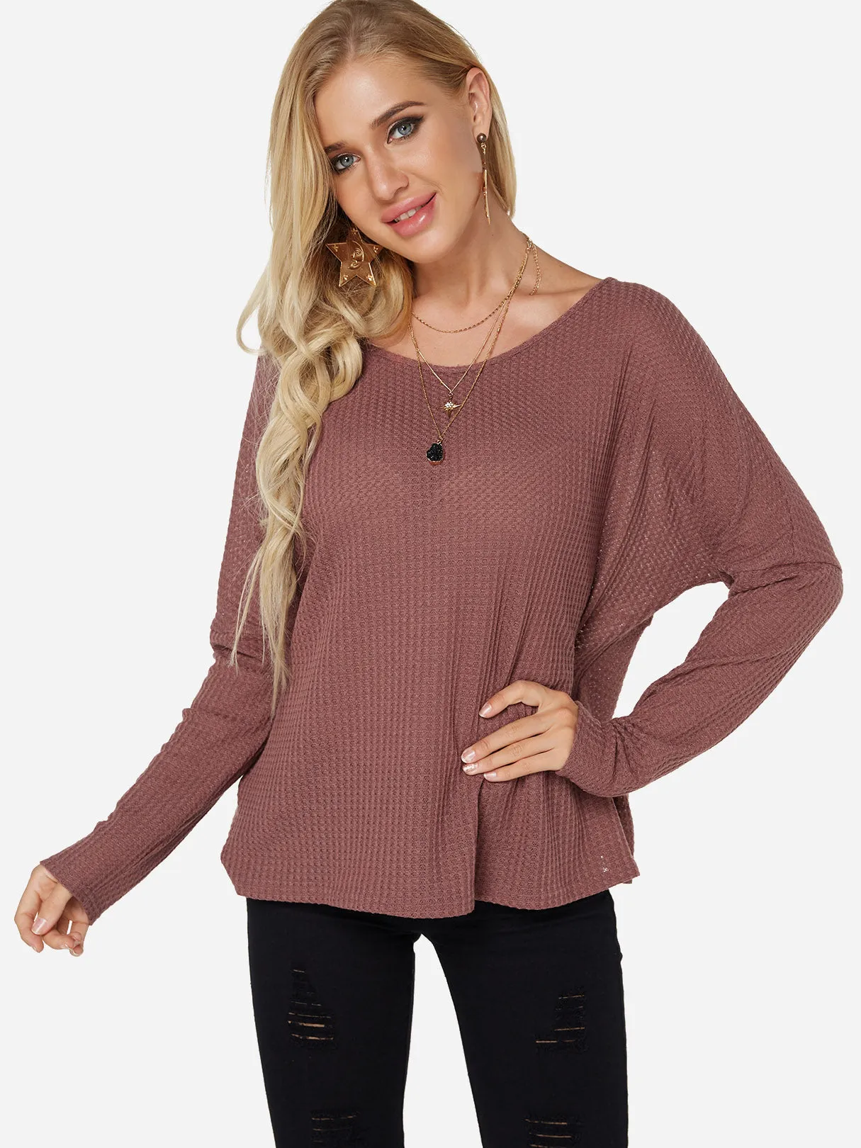 Custom Round Neck Backless Lace-Up Long Sleeve Rust T-Shirts