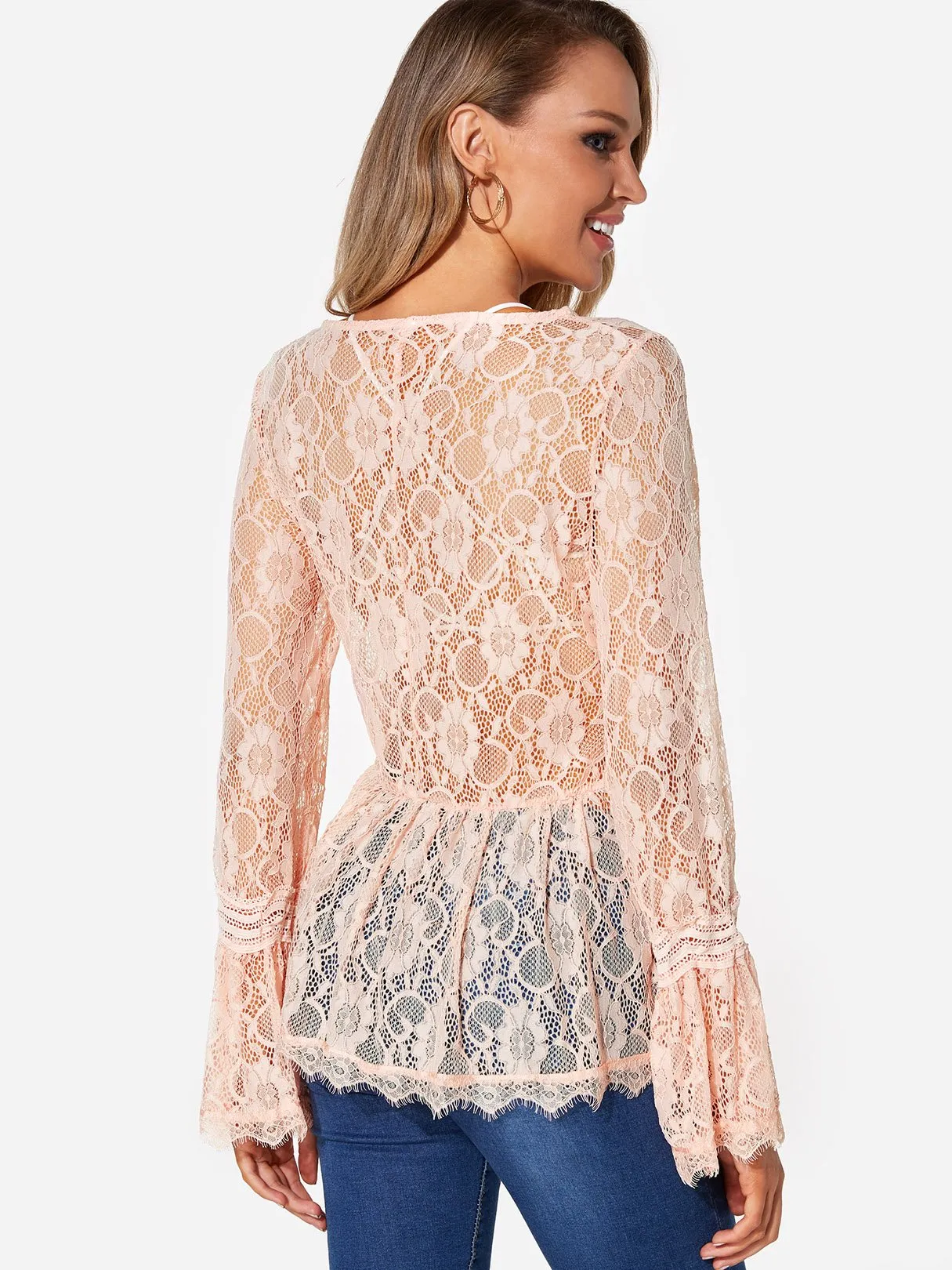 Custom Round Neck Plain Lace Long Sleeve Fashion Tee