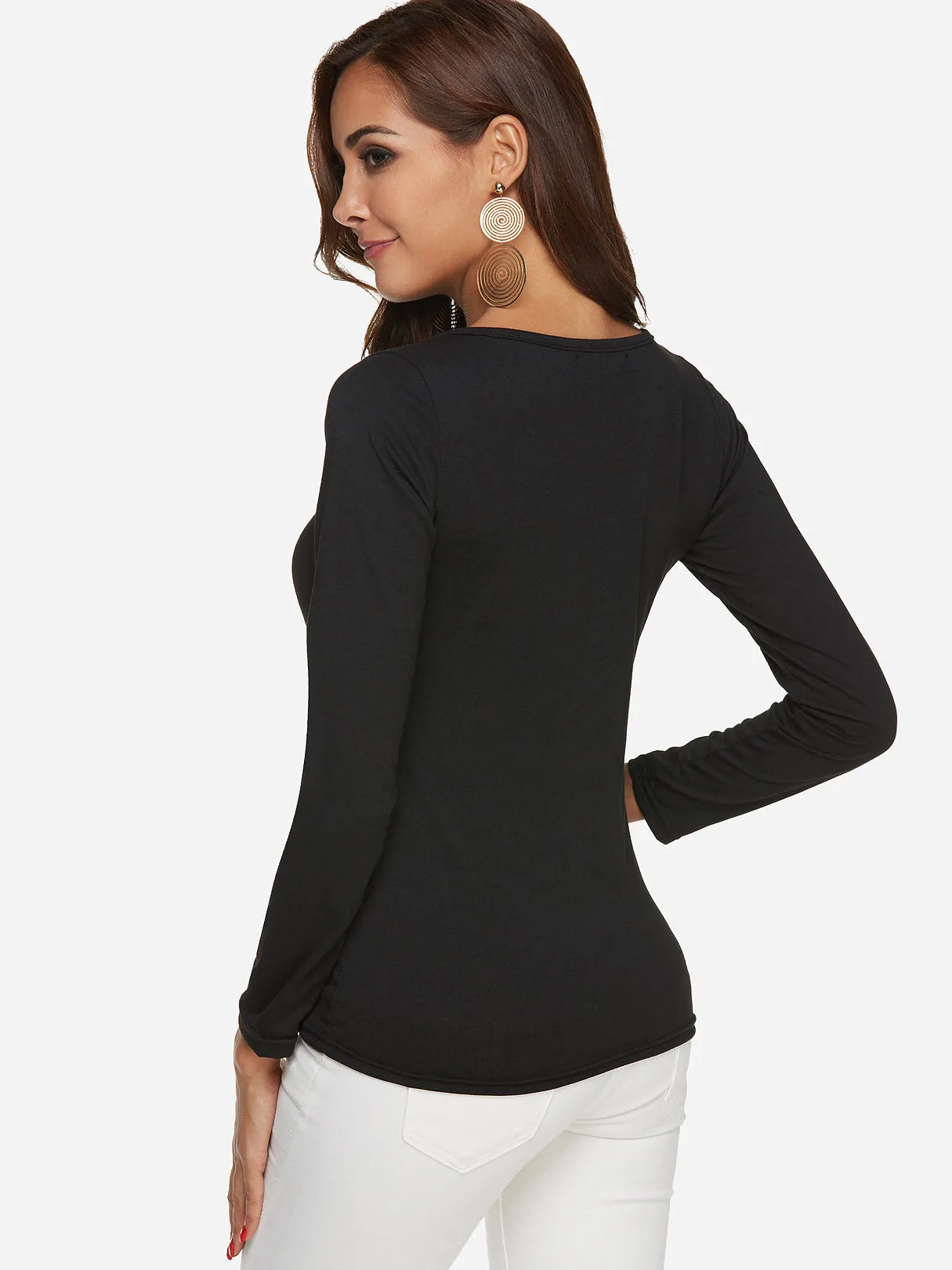 Custom Round Neck Plain Lace-Up Long Sleeve Top