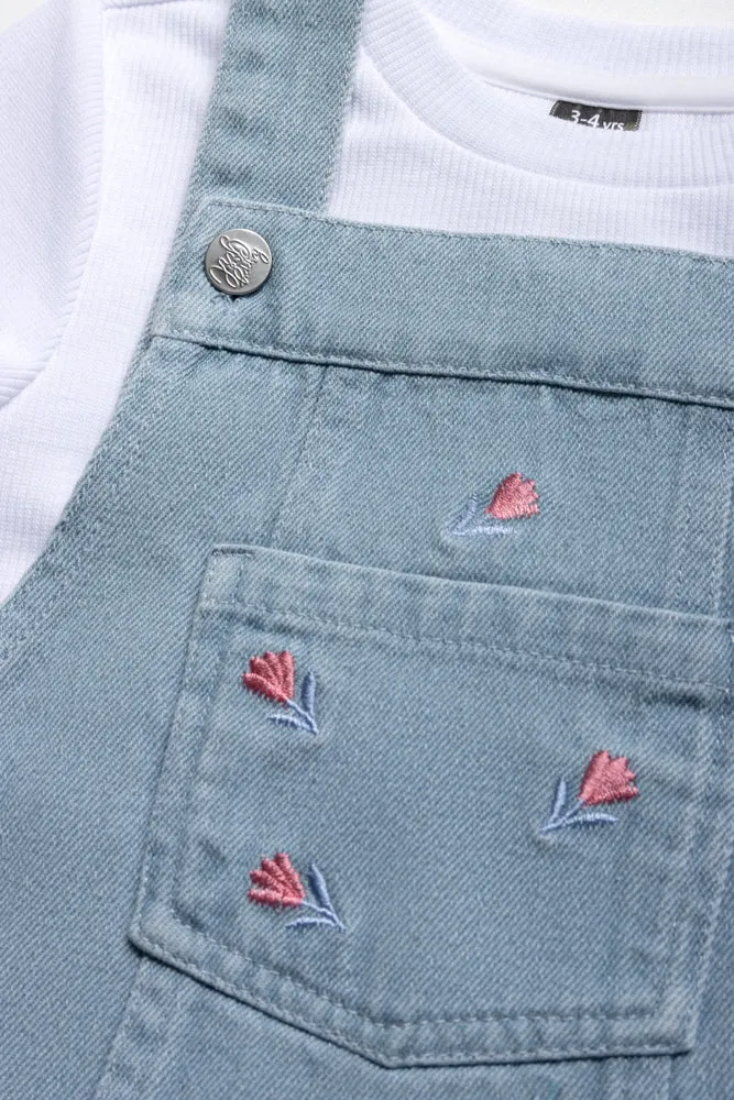 Denim Pinni with Floral Embroidery