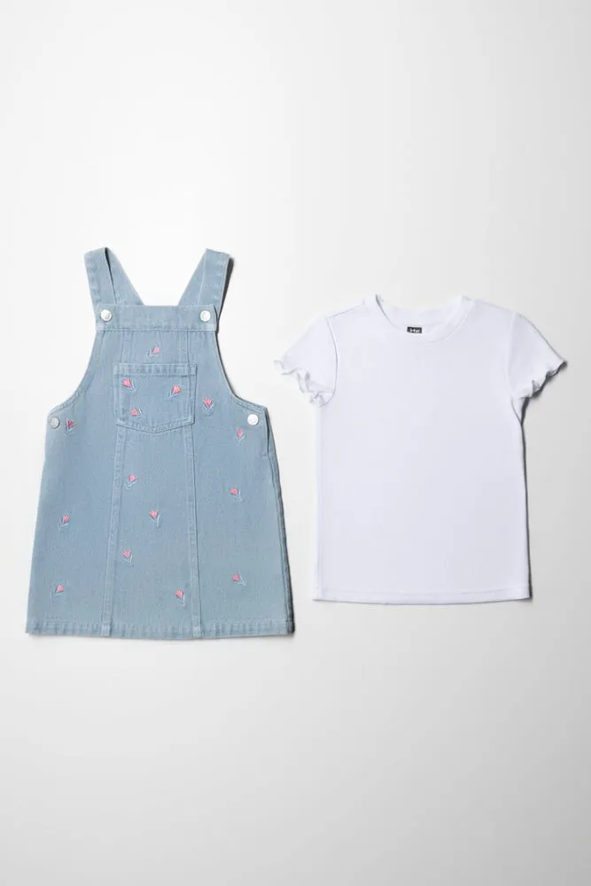 Denim Pinni with Floral Embroidery