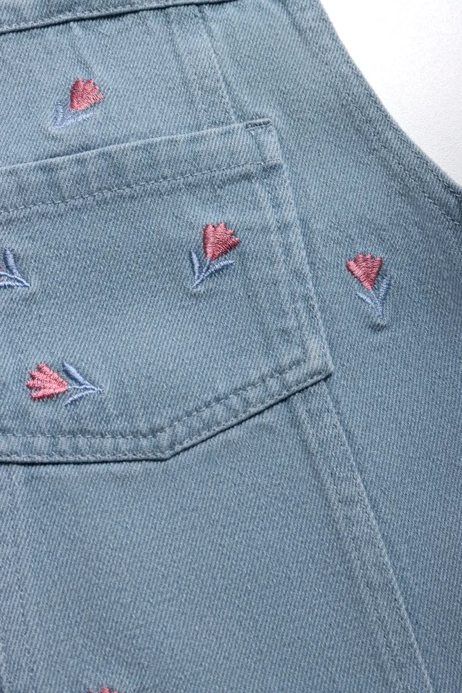 Denim Pinni with Floral Embroidery