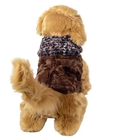 Dog Coat, Reversible - Luxury Faux Fur in Calico with Cuddly Fur in Chocolate