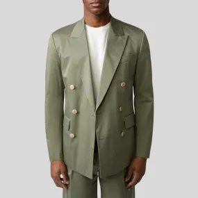 Double Breasted Cotton Stretch Blazer - Olive