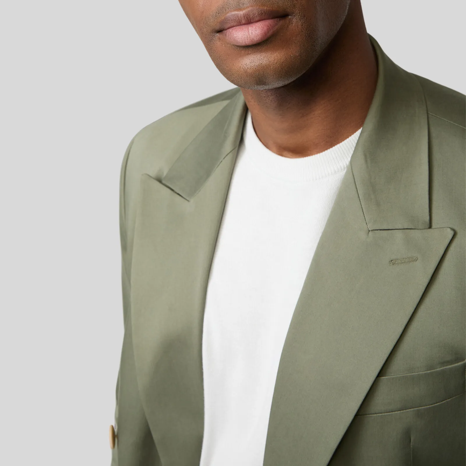 Double Breasted Cotton Stretch Blazer - Olive